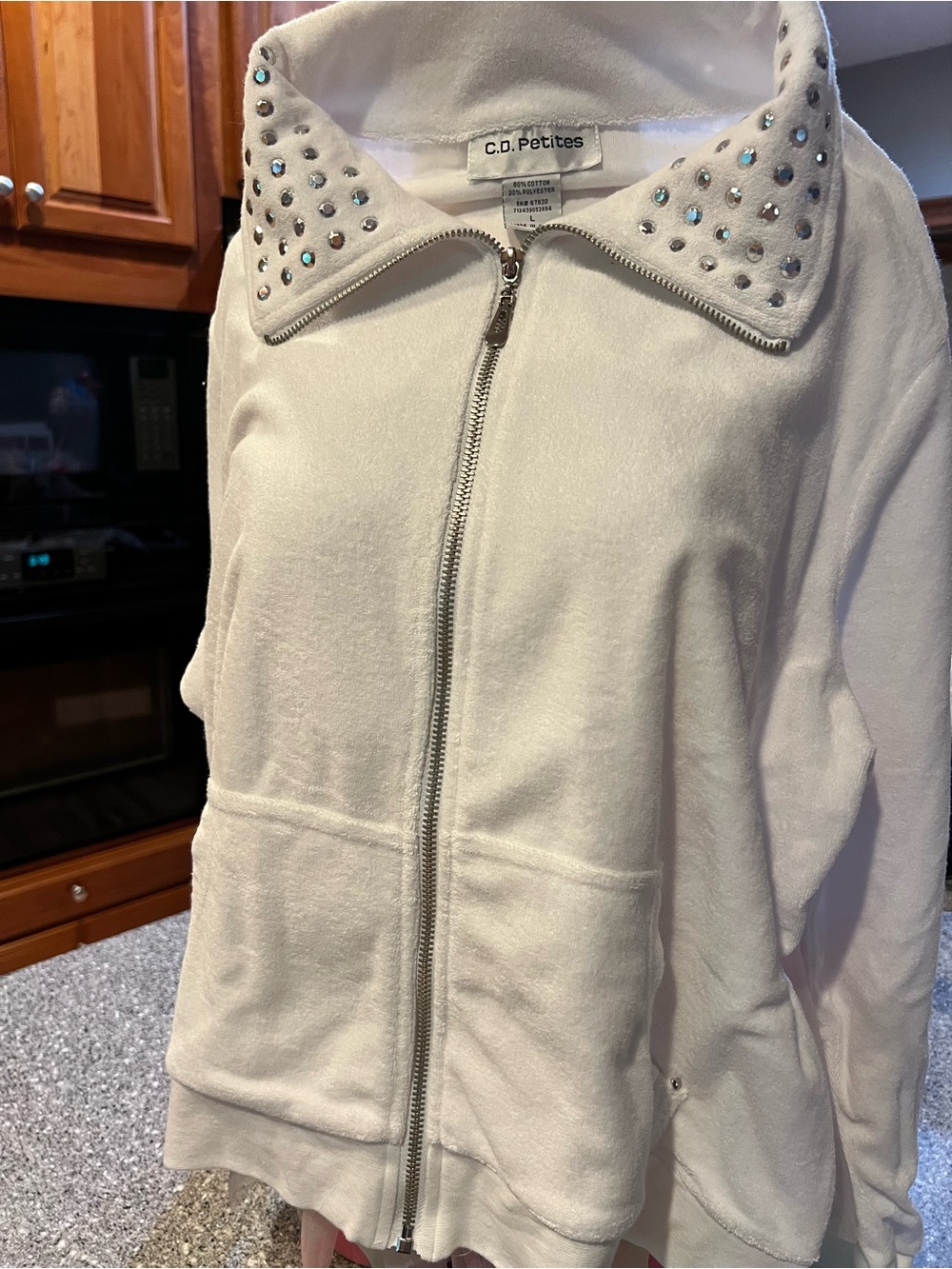 C.D. Petites White Embellished-Collar Teddy Jacket-Proceeds benefit a cure